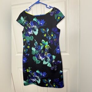 Vince Camuto Women’s Black &‎ Blue Floral Print Exposed Zipper Mini Dress Sz 12